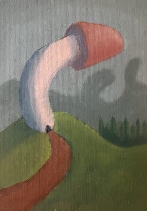 21x15cm Olje Maleri - Sopp-Tårn